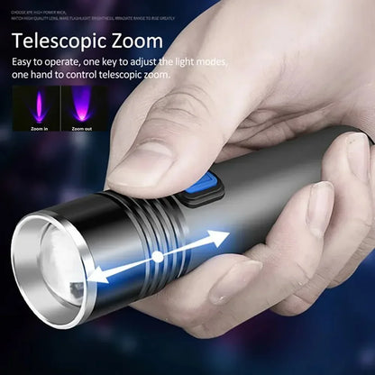 395nm UV Flashlight Blacklight USB Rechargeable Zoomable UV Light Ultraviolet Flashlight for Pet Urine Detector Resin Curing