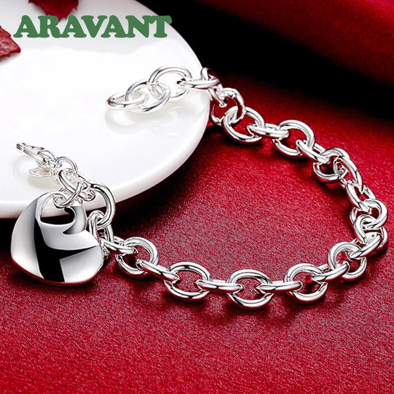 Aravant 925 Silver Bridal Jewelry Sets Love Heart Necklace Bracelets Set For Women Fashion Jewelry