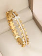 1pc 18K Gold Plated Stainless Steel Stackable Bracelet With Chain And Clover Design, Fashion Style For Women, Suitable For Casua