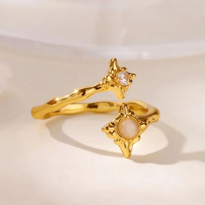 Zircon Flower Rings For Women Gold Color Double Flower Adjustable Stainless Steel Ring Wedding Party Christmas Jewelry Gift