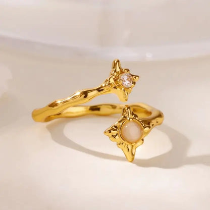Zircon Flower Rings For Women Gold Color Double Flower Adjustable Stainless Steel Ring Wedding Party Christmas Jewelry Gift