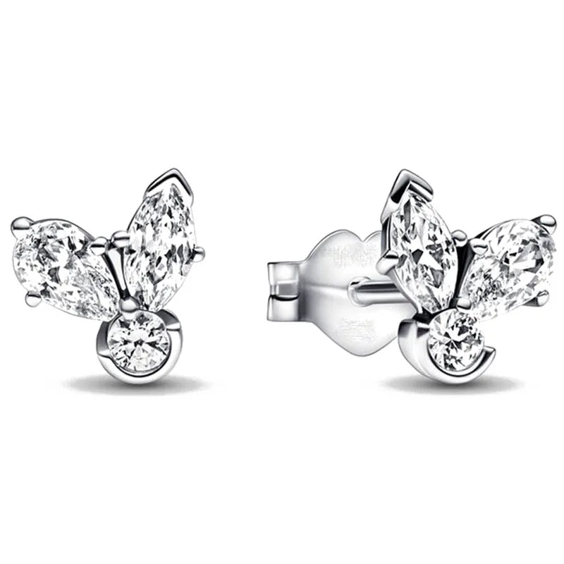 European New 925 Silver Butterfly Flower Stud Earrings, Fit Women's Festival Exquisite Charm Jewelry Gifts