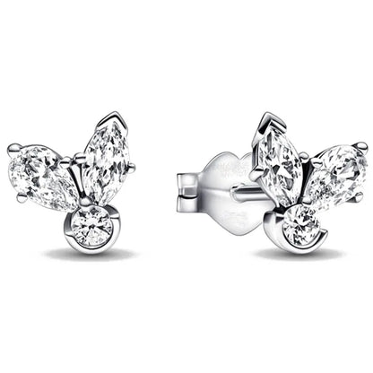 European New 925 Silver Butterfly Flower Stud Earrings, Fit Women's Festival Exquisite Charm Jewelry Gifts
