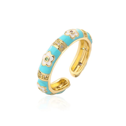 NEWBUY Colorful Enamel Wedding Rings For Women Female Oval Flower Finger Ring Female Party Jewelry Accessories Wholesale