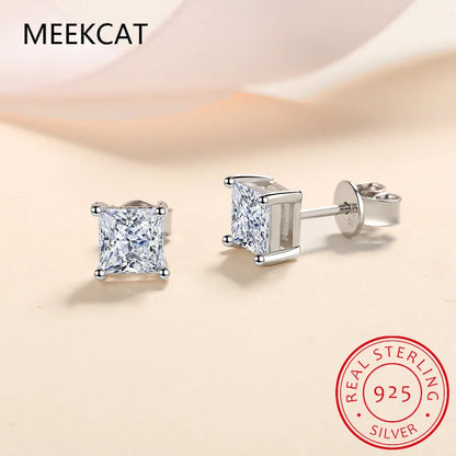 1ct D Color Moissanite Square Stud Earrings | Luxury 925 Sterling Silver Jewelry Gift