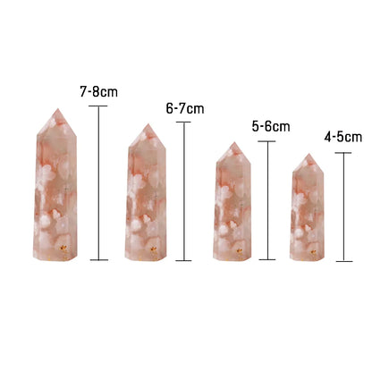 Natural Cherry Blossom Agate Point Wand Healing Polished Flower Agate Hexagonal Column Energy Ore Mineral Obelisk Home Decor