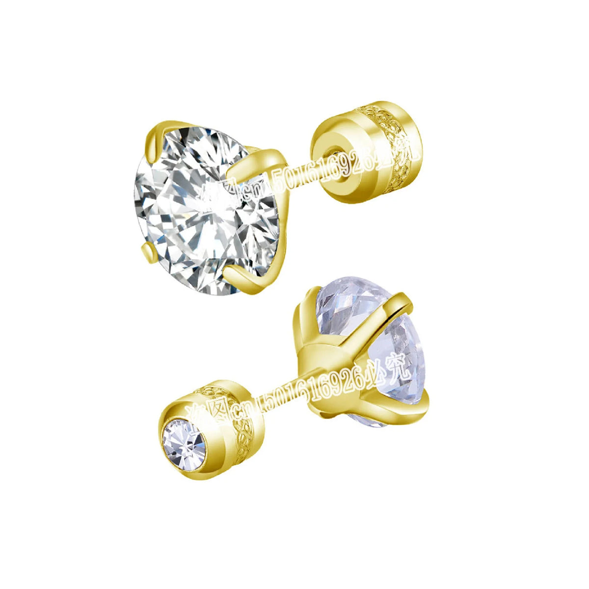 Stainless Steel Titanium Stud Earrings | 4 Color CZ Crystal Screw Back Earrings for Women