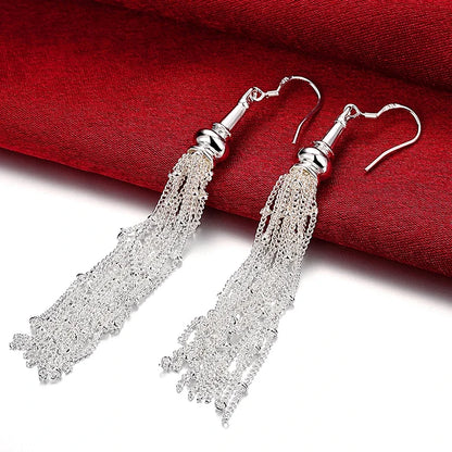 Aravant 925 Silver Multi Chain Long Tassel Drop Earrings For Women Wedding Jewelry