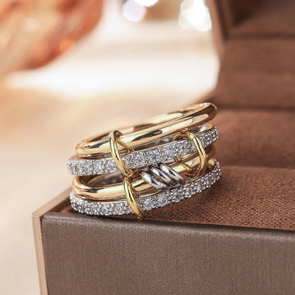 A Niche Two-Color Four-Ring Copper Jewelry Ring, Hypoallergenic, Ins Style, Stacking Artifact, Suitable For Young Women