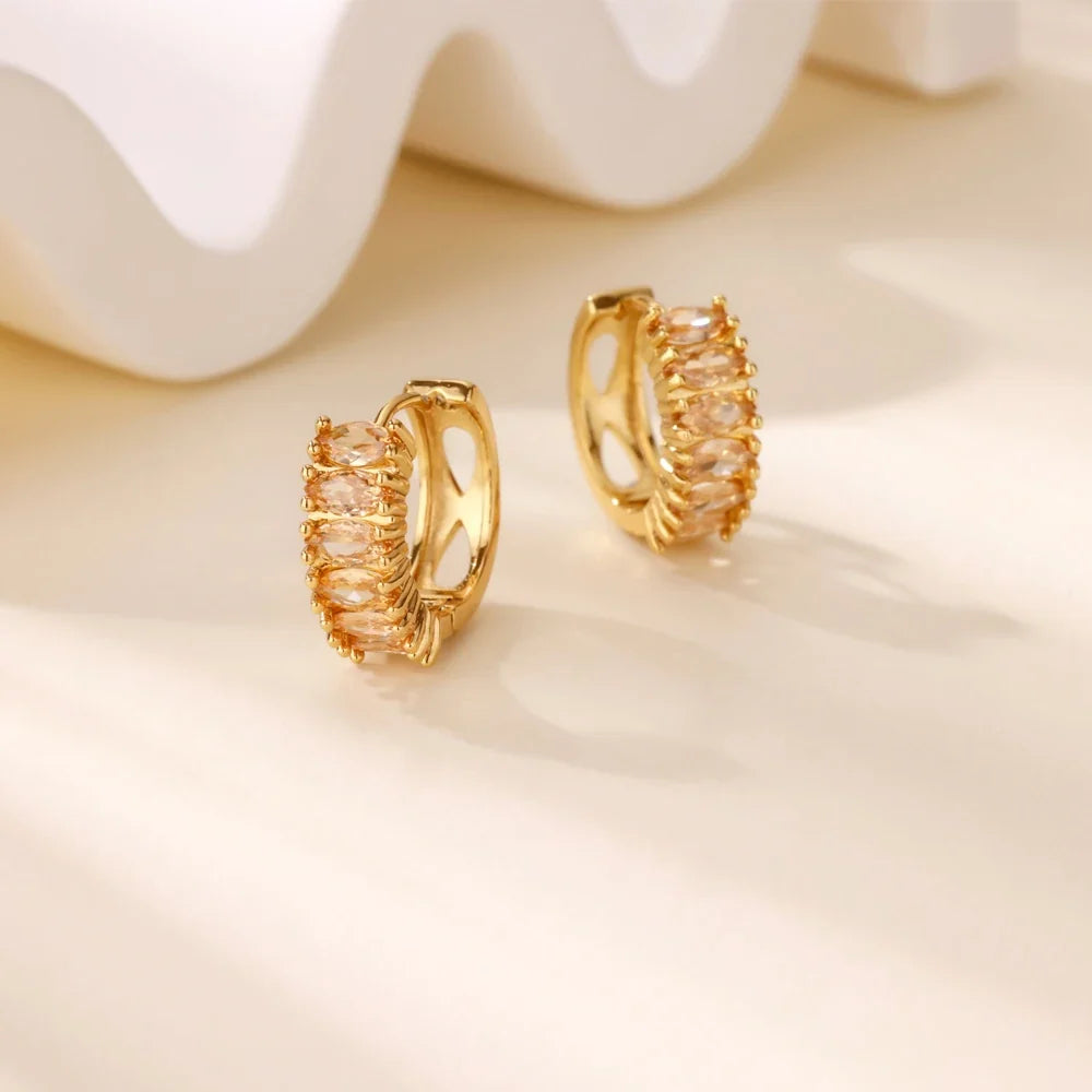 Zircon Hoop Earrings For Women Stainless Steel Gold Color Piercing Earring 2025 New Trend Fashion Wedding Couple Jewelry Gift