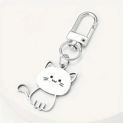 Stainless Steel Lovely Cat Keychain Couple Lover Animal Matching Keyring Cat Eating Fish Pendants Valentine's Day Gifts 2025 New