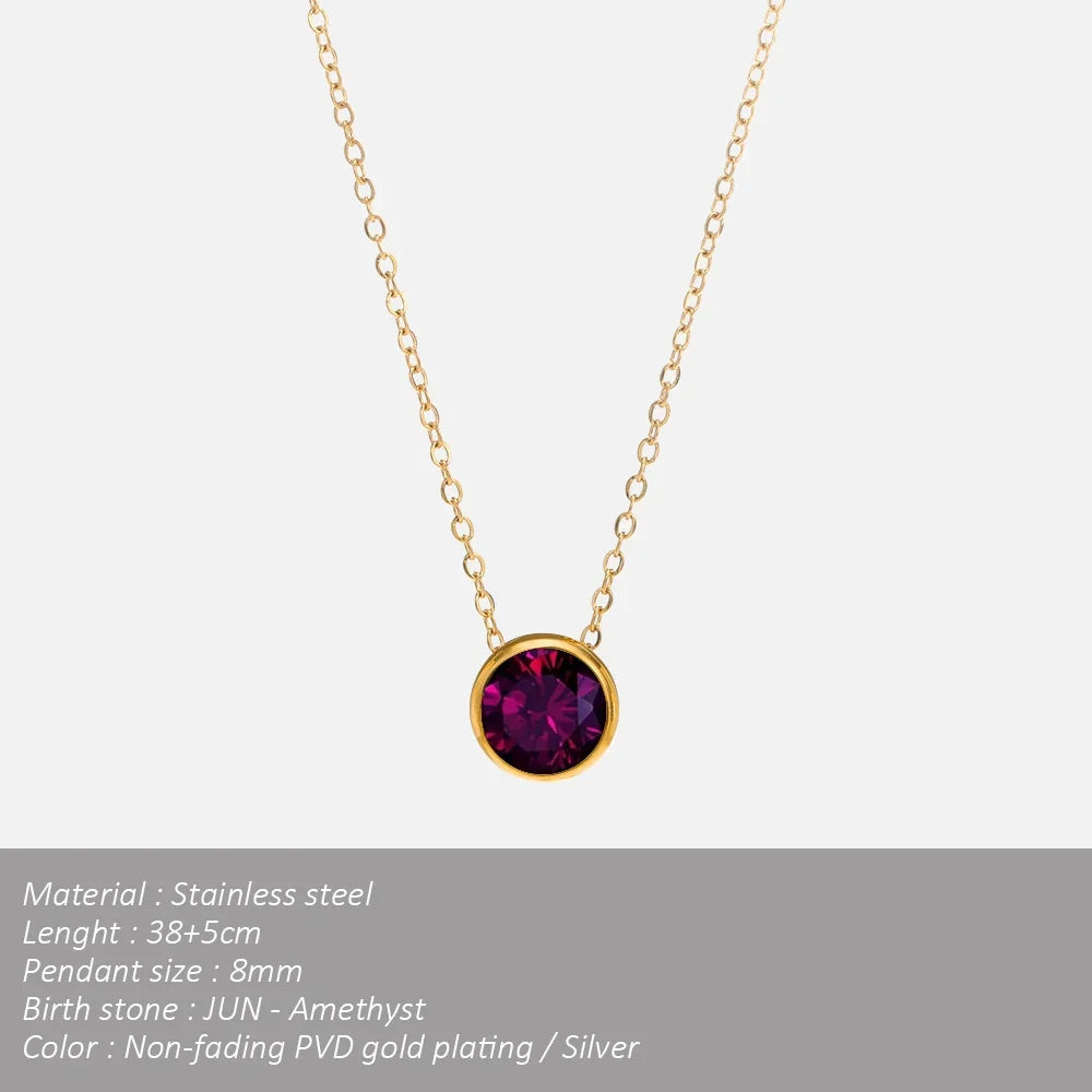 SUNIBI Stainless Steel Birthstone Necklace for Woman Gold Color Bride Designer Pendant Necklaces Birthday Gift Jewelry Wholesale