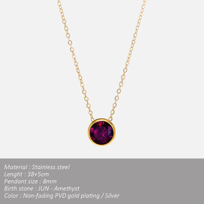 SUNIBI Stainless Steel Birthstone Necklace for Woman Gold Color Bride Designer Pendant Necklaces Birthday Gift Jewelry Wholesale