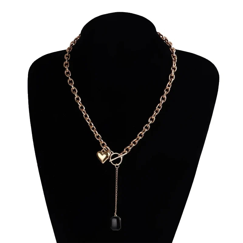 Europe And the United States Metal chain Fringe Heart Pendant Collar OT Buckle Creative Simple Fashion Necklace Ladies