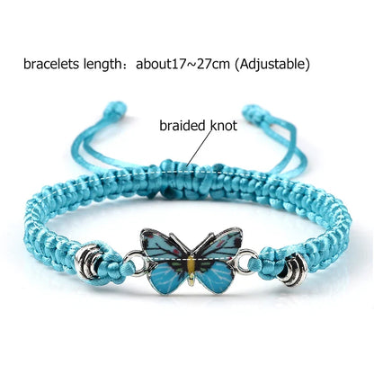 Handmade Braided String Bracelet For Women Blue Butterfly Pendant Adjustable Charm Bracelets&Bangles Fashion Girl Jewelry Gifts