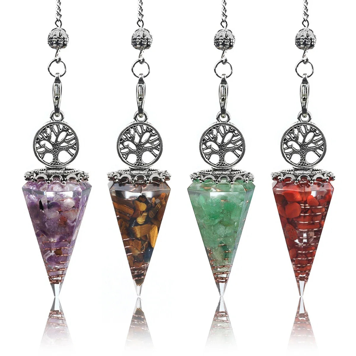 20x52mm Natural Stone Pendulum Tree of Life Hexagonal Cone Crushed Stone Strawberry Crystal