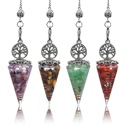 20x52mm Natural Stone Pendulum Tree of Life Hexagonal Cone Crushed Stone Obsidian