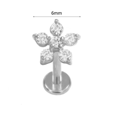 100% 316L Surgical Steel Flower Labret Piercing Butterfly Bee Tragus Snake Cartilage Helix Flat Back CZ Earrings Body Jewelry