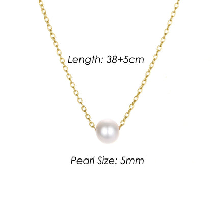4MM Simulated-pearl Pendant Necklace for Women Dainty Stainless Steel Gold Color Necklace Women