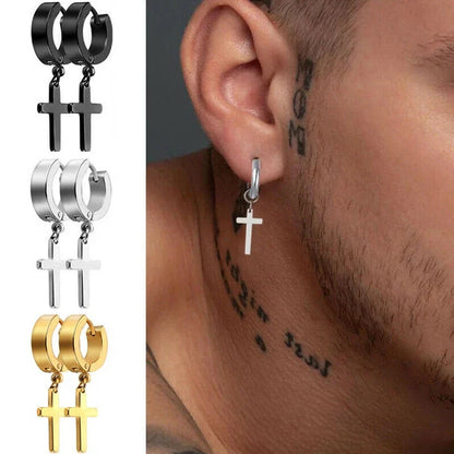Black Cross Earrings for Men and Women | Stainless Steel Punk Stud Set