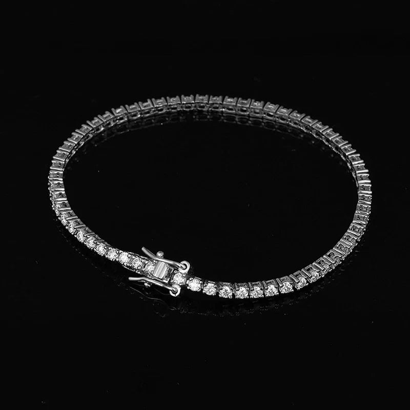 NeeTim 2mm D Color Moissanite Tennis Bracelet 925 Sterling Silver with White Gold Plated Bracelets for Women Pass Diamond Tester