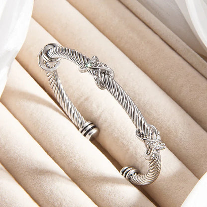 1pcs Stainless Steel 8-shaped Cross Diamond Bracelet Trendy Fashion Versatile Steel Rope Open Bracelet Party Jewelry Gifts