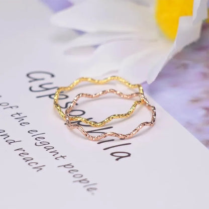 1mm Thin Stainless Steel Wave Design Ring Wedding Band for Women Girl Size 5-10