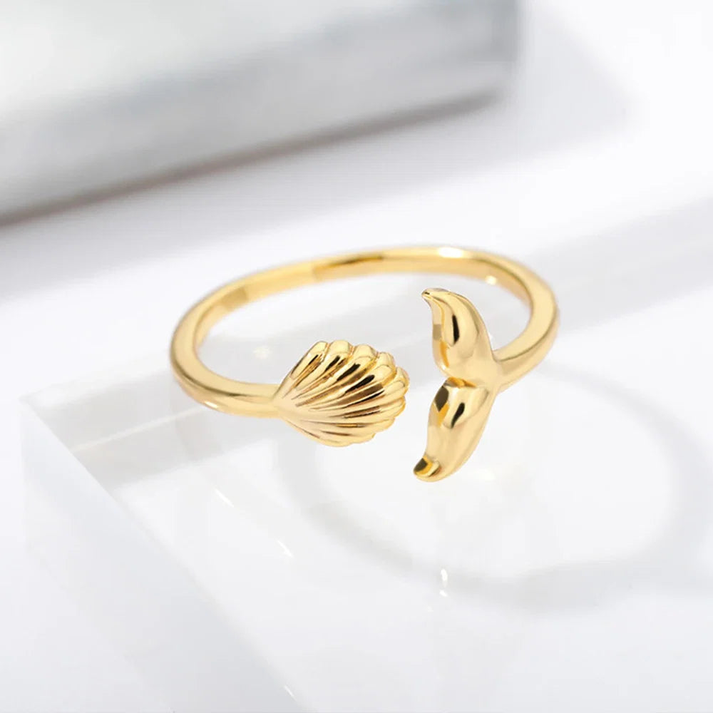 Starfish Shell Stainless Steel Open Rings For Women Fashion Gold Color Finger Ring Trendy Summer Beach Vacation Ocean Jewelry