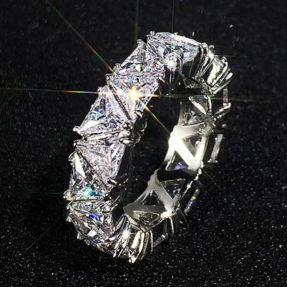 Luxurious 925 Sterling Silver Ring | Triangular Zircon Engagement Jewelry for Women