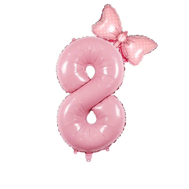 Number Foil Balloon Set with Bows | Birthday Party Decor