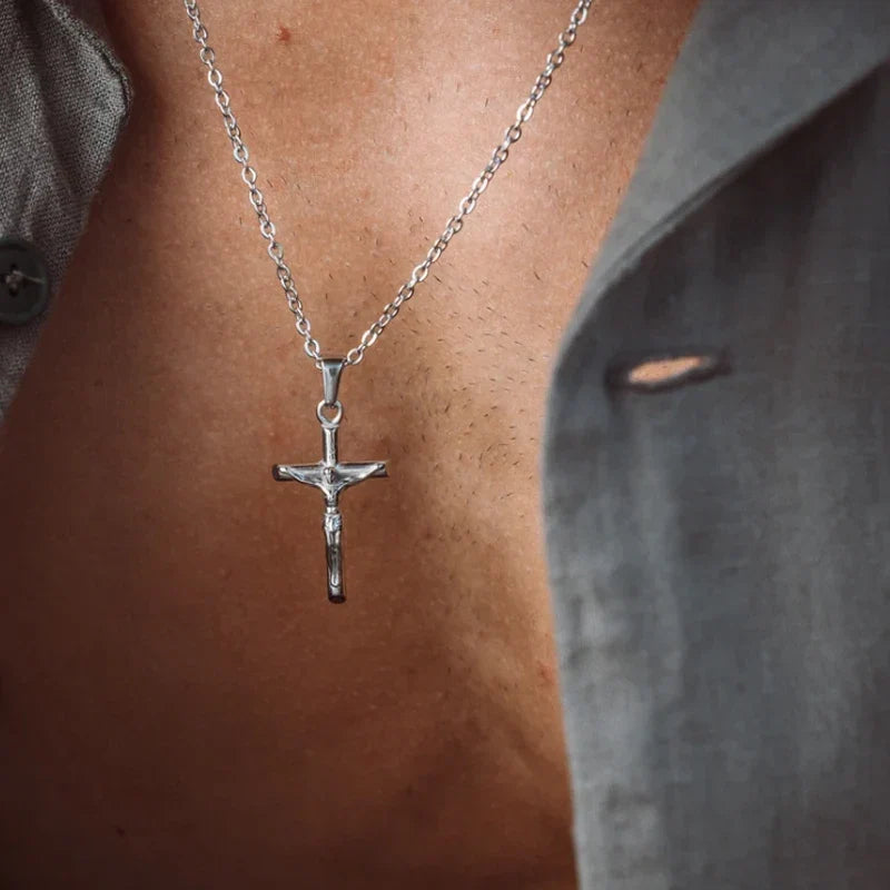 Classic Jesus Cross Necklace 18K Gold Plated Stainless Steel Religious Jewelry Polished & Durable for Men Women Christians