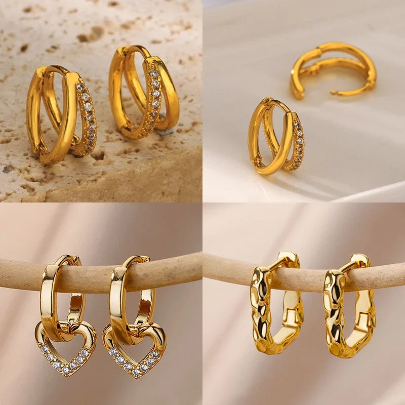Stainless Steel Circle Earrings For Women Gold Color Aesthetic Zircon Earring Wedding Christmas Fashion Jewelry Accessories Gift