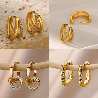 Stainless Steel Circle Earrings For Women Gold Color Aesthetic Zircon Earring Wedding Christmas Fashion Jewelry Accessories Gift