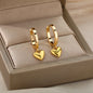 Cute Bow Heart Earrings for Women Stainless Steel Gold Color Heart Stud Earrings 2024 Trend Piercing Jewelry Wedding Party Gift