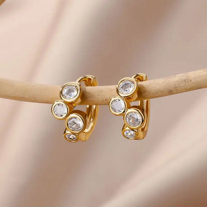 Zircon Pendientes Earring For Women Stainless Steel Hoop Piercing Earring Trending 2024 New Jewerly aretes de mujer bijoux femme