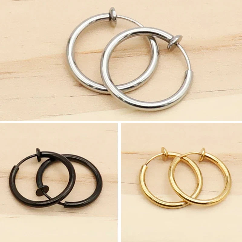 1 Pair Punk Stealth Clip On Earrings | No Hole Ear Cuff and Helix Ring Set