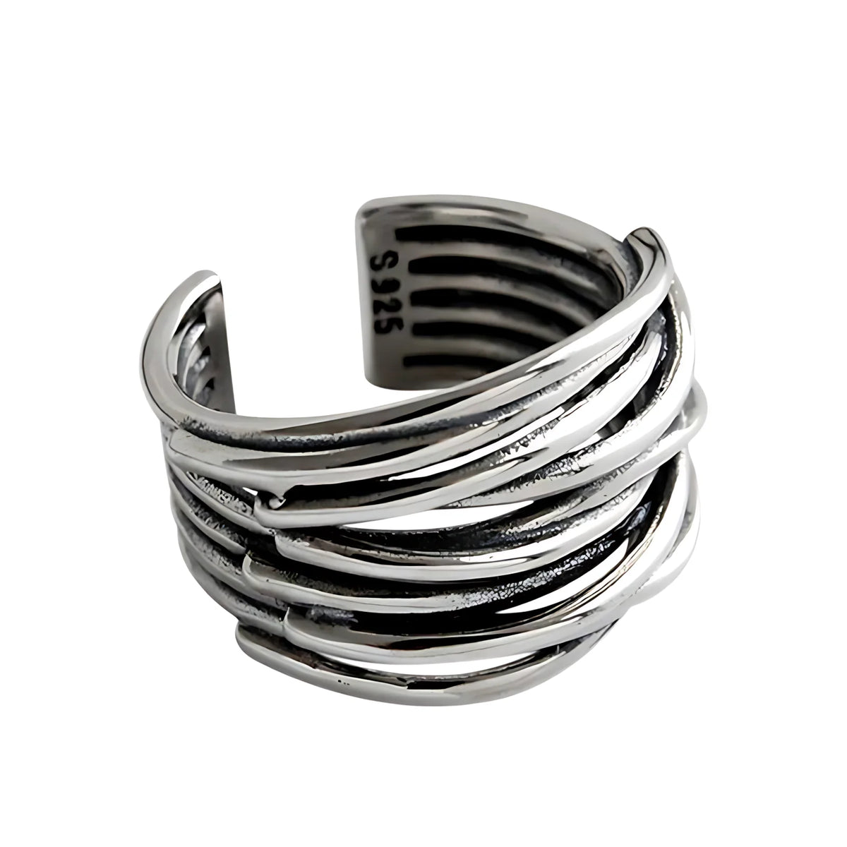 VENTFILLE 925 Sterling Silver Geometric Multilayer Round Bead Ring | Fashion Punk Temperament Jewelry