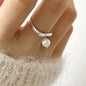 PANJBJ 925 Sterling Silver Pearl Irregular Ring | Women Shell Overlapping Hollow Sweet Design Jewelry
