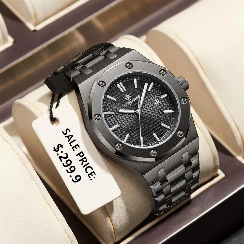 PAAZOMU Luxury Watches For Men Stainless Steel Waterproof Luminous Man Watch Date Week Fashion Casual Men's Quartz Watch Reloj