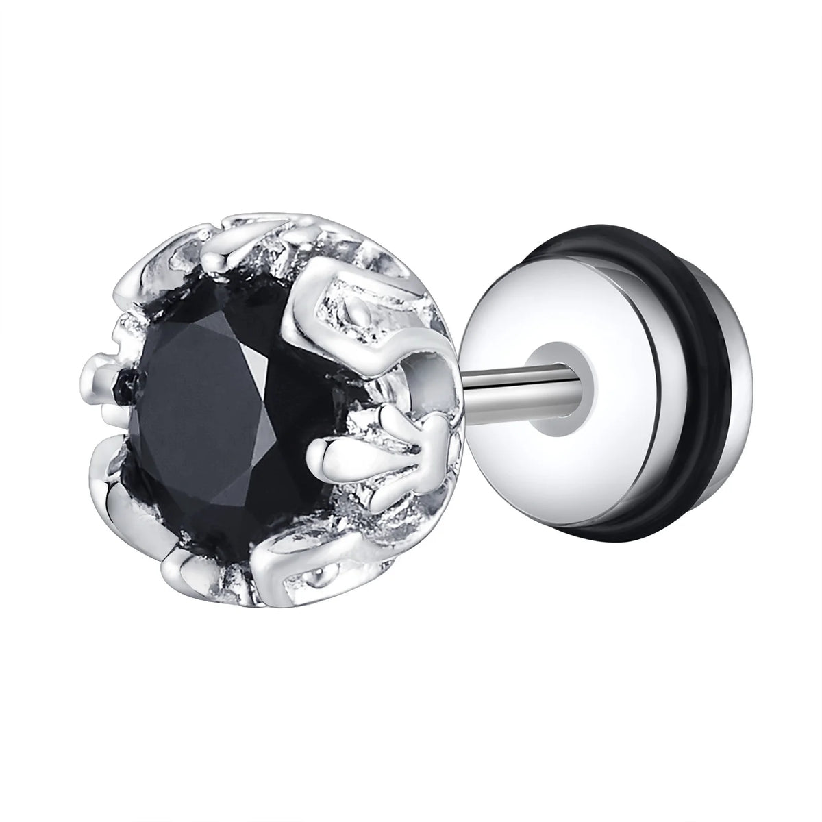 Unisex Black Onyx Screw Stud Earrings | Stainless Steel Retro Earrings for Men and Women