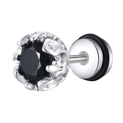 Unisex Black Onyx Screw Stud Earrings | Stainless Steel Retro Earrings for Men and Women