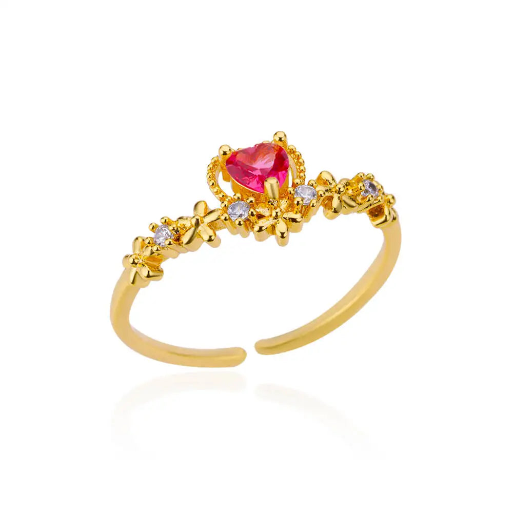 Luxury Zircon Heart Rings For Women Gold Color Open Stainless Steel Crystal Geometry Finger Ring Jewelry Wedding Gift anillos