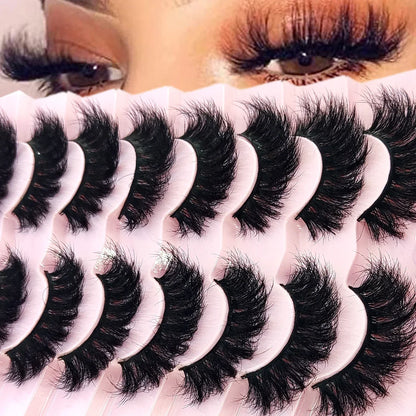 5-8 Pairs Natural Russian Striped Mink Lashes | 3D Volume Wavy False Eyelash Extensions