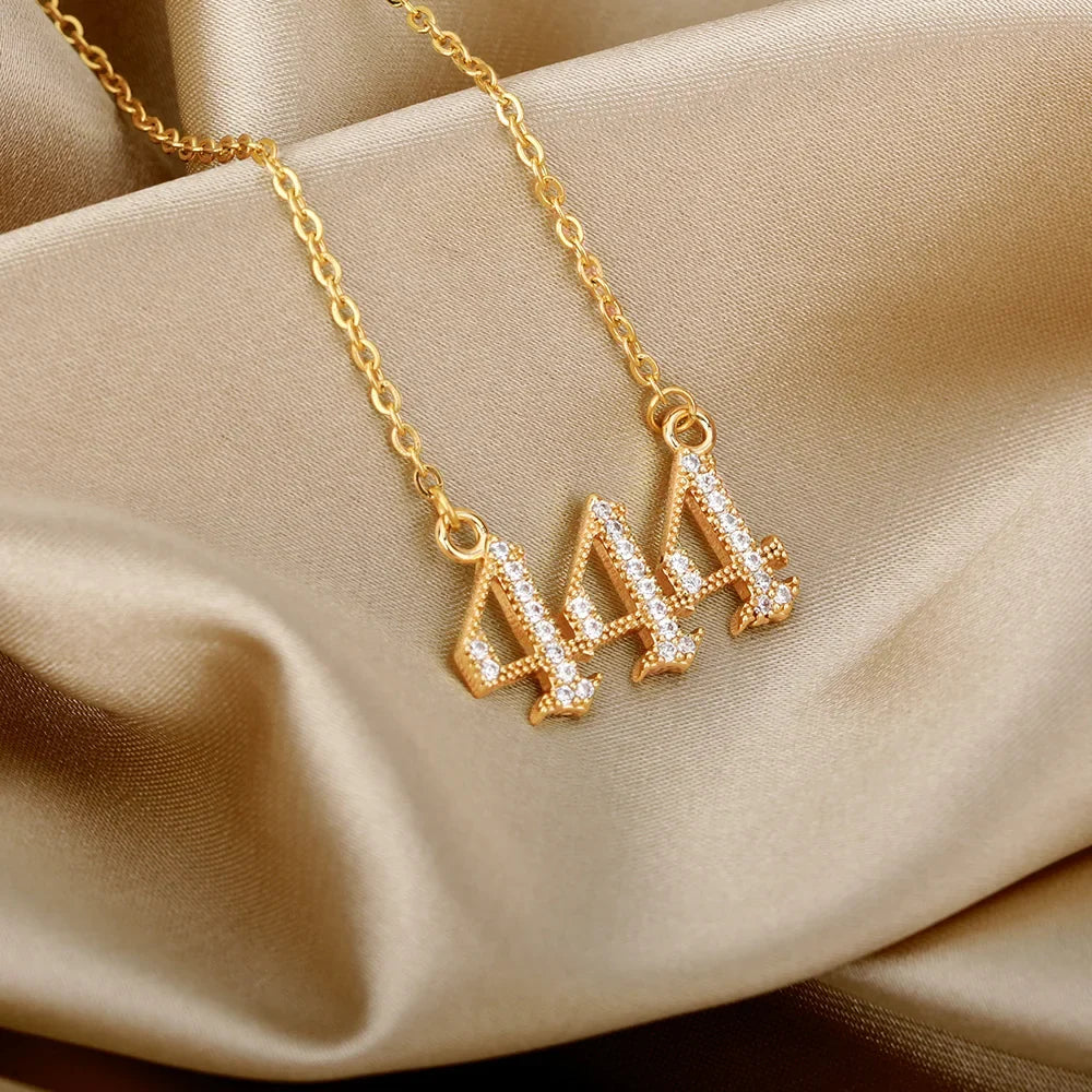 111 222 333 444 555 666 777 888 999 Necklaces For Women Gold Color Stainless Steel Zircon Angel Number Pendant Necklace Jewelry