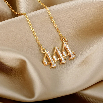 111 222 333 444 555 666 777 888 999 Necklaces For Women Gold Color Stainless Steel Zircon Angel Number Pendant Necklace Jewelry
