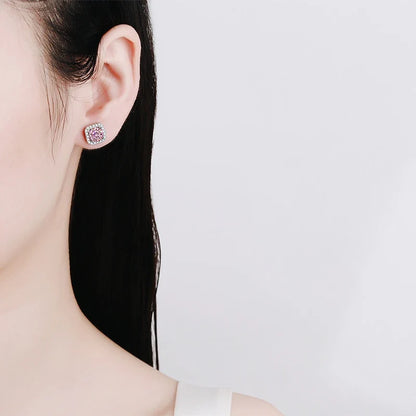 NeeTim 0.5ct 1ct Pink Moissanite Studs Earrings for Women 925 Sterling Silver Black Blue Grey Sparkling Lab Diamond Stud Earring