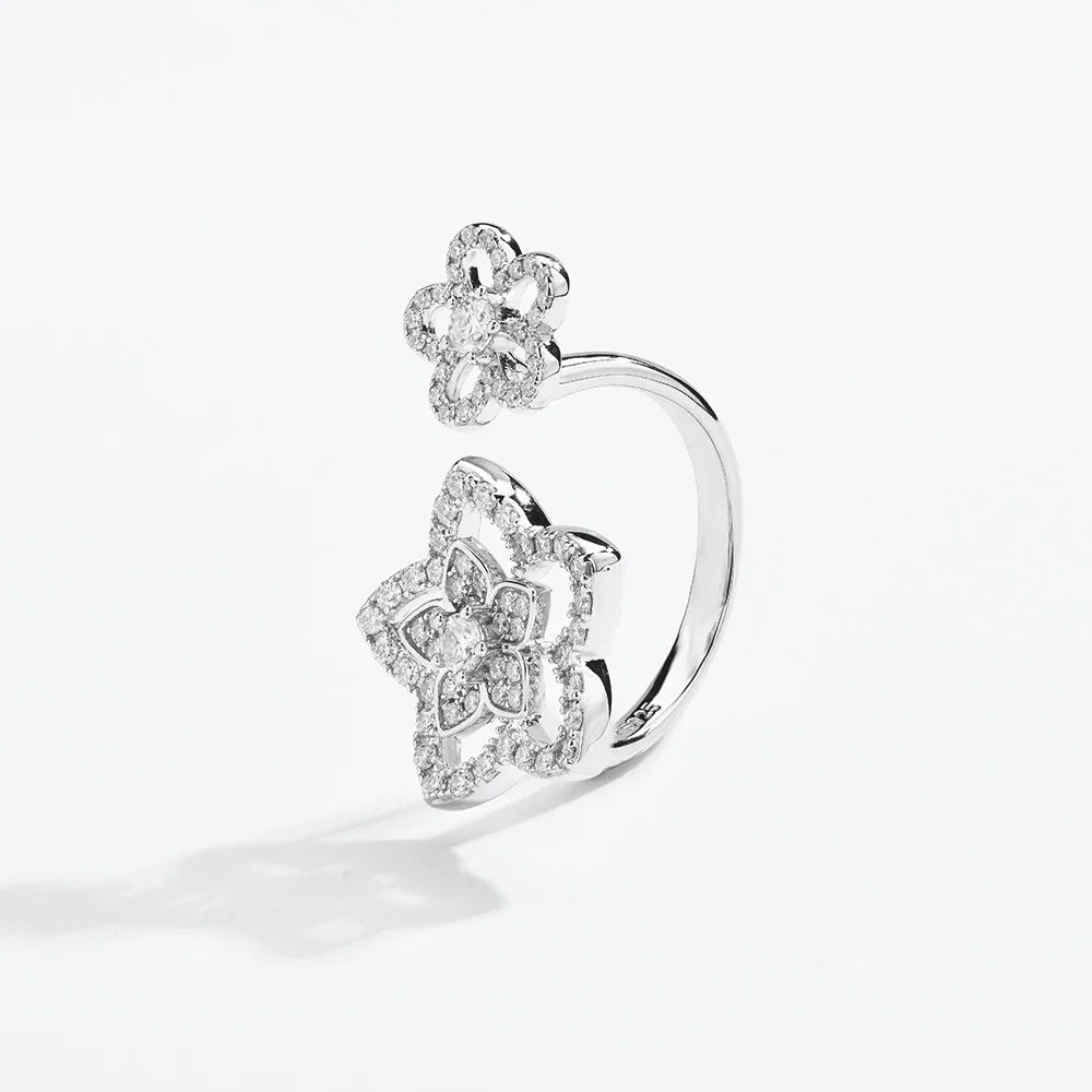 MINTYBOX S925 Sterling Sliver Flower Moissanite Rings for Women D Color Diamond Wedding Band Sparkly Fine Jewelry Certificated