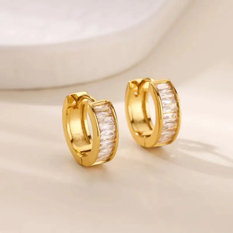 Cubic Zirconia Hoop Stud Earrings For Women Stainless Steel Gold Color Piercing Earring 2025 New Fashion Wedding Jewelry Gift