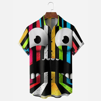 New men's street fashion summer daily shirt Hawaiian colorful rainbow print casual loose shirt short sleeved beach loose top