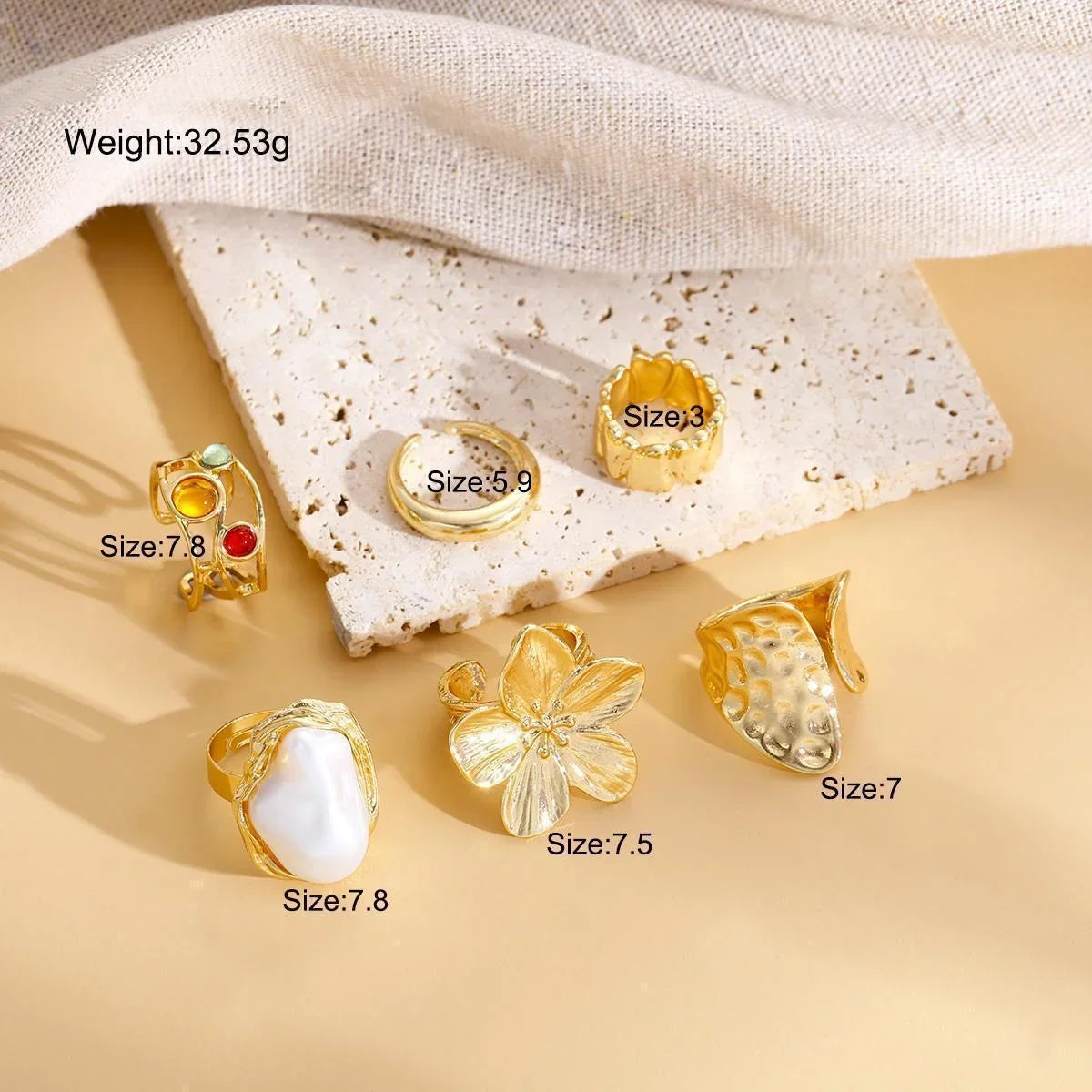 6pcs/Set Vintage Metal Flower Ring Set for Women Punk Elegant Baroque Faux Pearl Knuckle Rings Daily Wear Party Holiday Gifts